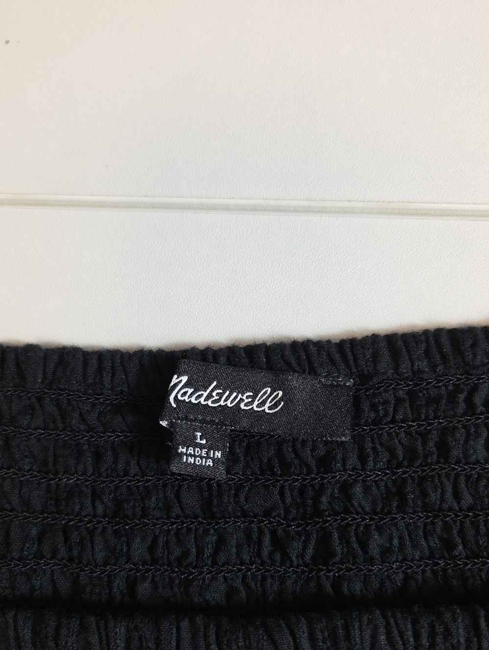 Madewell Black Smocked Ruffle Trim Peasant Top Size L - Picture 6 of 8